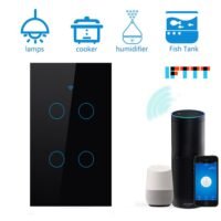 Wifi Smart Light Switch Glass Screen Touch Panel Voice Control Wireless Wall Switches Remote with Alexa 1