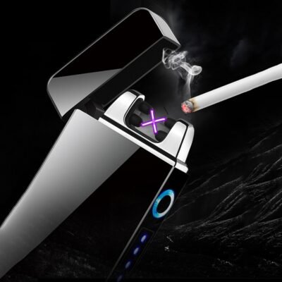 Windproof Dual Arc Lighter Plasma Rechargeable USB Cigarette Lighter Electric Metal Lighters With LED Power Display 1