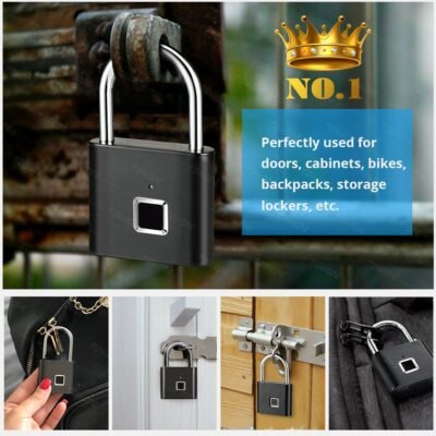 Towode 1 2Pcs Keyless USB Rechargeable Door Lock Fingerprint Smart Padlock Quick Unlock Zinc alloy Metal 2