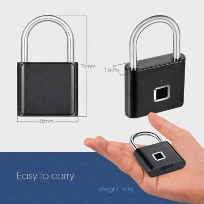Towode 1 2Pcs Keyless USB Rechargeable Door Lock Fingerprint Smart Padlock Quick Unlock Zinc alloy Metal 4