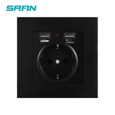 SRAN EU power socket socket with usb charging port 2 1A 16A white PC Panel 86mm 2