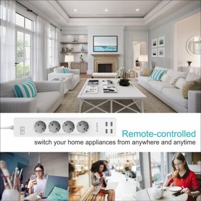 Wifi Smart Power Strip 4 EU Outlets Plug with 4 USBCharging Port Timing App Voice Control 4